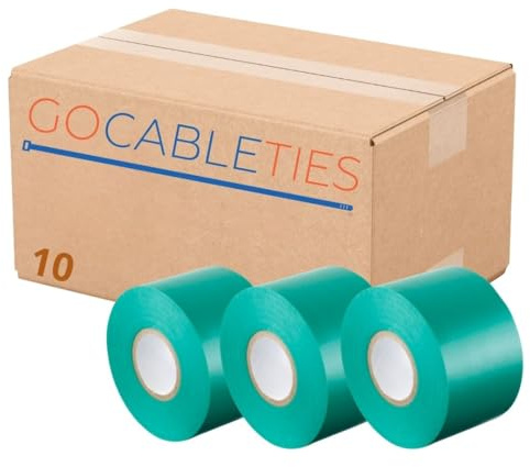 GOCABLETIES Isolierband Grün 50 mm x 33 m 10 Rollen | Strapazierfähig, selbstklebend, PVC, zum Schutz und Reparieren von Kabeln