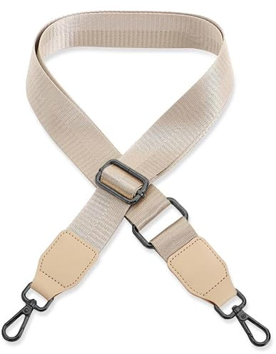 Schultergurt für Handtasche Laptoptasche - Beige [Metallfarbe: Silber] - Länge verstellbar 89-142 cm - Breite 3,8 cm - Ersatz Gurt Band Schulterriemen Strap Umhängegurt für Laptoptasche