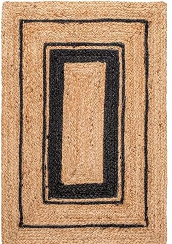 Jaipur Art And Craft Natürlicher Jute-Teppich, handgeflochten, wendbar, Jute-Teppich mit schwarzem Rand, für Zuhause– (2x8 Quadratfuß)