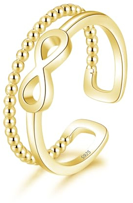 Cangall Silber Damen Ringe, 925 Sterling Silber Offen Verstellbar Doppelringe, Schlicht Offen Silberringe Herz/Unendlichkeit Fingerringe Vorsteckringe, Stapelbar Offene Knuckle Ringe für Frauen