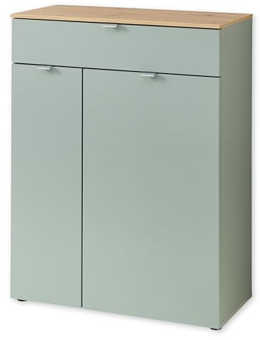 BARI Schuhschrank in Schilfgrün, Artisan Eiche Optik FSC-zertifiziert - Modernes Schuhregal mit viel Stauraum für Ihre Schuhe - 78 x 103 x 38 cm (B/H/T)