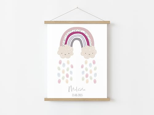 Nastami Gästeposter TAUFE personalisiert mit Namen als Geschenk zur Taufe FINGERABDRUCK (DIN A4, Regenbogen Mädchen)