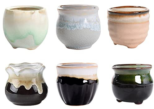 Peosaard Macetas de Bonsai macizas, macetas suculentas de Plantas Mini macetas de Flores de cerámica con Drenaje pequeño plantador de Porcelana decoración de la Oficina en el hogar 6 pcs