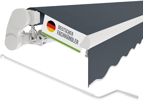 empasa manuelle Gelenkarmmarkise Markise 'Start' Sonnenmarkise Sonnenschutz | mit weißem Aluminium Rahmen, komplett vormontiert, Farbe:anthrazit, Größe:4 x 2.5 m