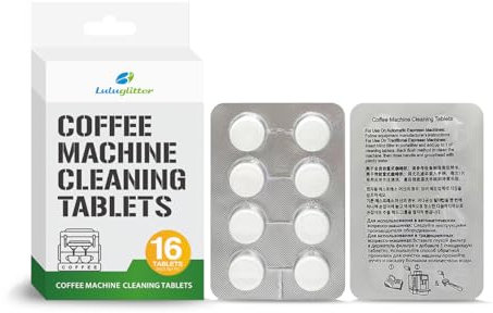 Luluglitter Espresso Machine Cleaning Tablets Coffee Machine Cleaner Compatible with Breville Barista Express, Gaggia, Delonghi, Jura, Philips 16 tabs Convenient removes coffee oils