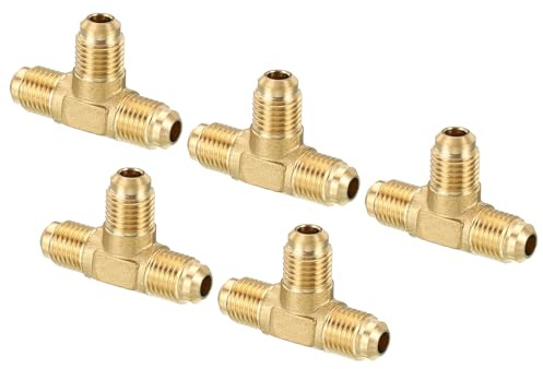 PATIKIL Conector de Tubo en T de Latón de 1/4 x 1/4 x 1/4 Paquete de 5 Adaptadores de Tubo de Conexión de Brida para Aire Acondicionado Refrigeración y Fontanería