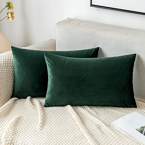 EMEMA Kissenbezug 40x60 Samt Dekokissen Weihnachten Dunkelgrün Sofakissen | Kissenhülle Dekorative Pillow Case Home Decoration Lendenkissen Wurfkissenbezug Sofa Wohnzimmer Schlafzimmer 2er Set