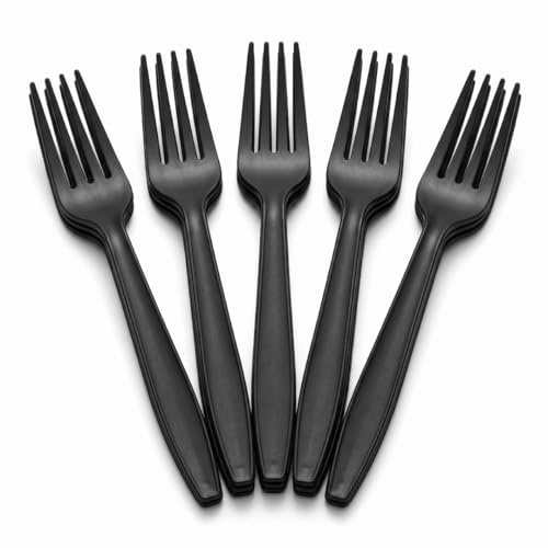 Venuscello® 500 x Tithe Black Plastic Forks Heavy Duty Reusable Strong Grip Lightweight Cutlery for Party BBQ Salad Fruits Snacks Picnic Catering Weddings & Events