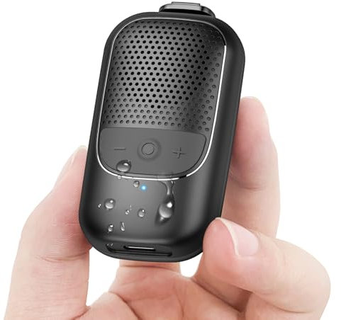 Bluetooth Lautsprecher, Clip-on 5.3 Bluetooth Lautsprecher Klein mit Mic, Tiefbass, IP67 Wasserdicht Mini Lautsprecher, 24Hrs Akkulaufzeit Speaker, Tragbares Geschenk zum Wandern, Duschen, Schwarz