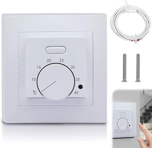 Thermostat Fussbodenheizung, 230V 16 A Unterputz Raumthermostat Fußbodenheizung mit 3 Meter Bodenfühler, Mechanische Thermostat Fußbodenheizung, Elektrische Thermostat Geeignet für Raumheizung