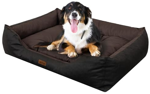 DOGGY Hundebett - Hundekissen für große Hunde - Hundekorb - EInfach zu reinigen - erhöhte Ränder, XL, 114x84 cm, Braun