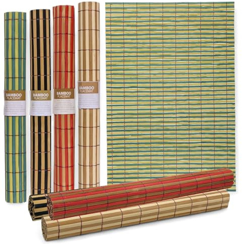 MIJOMA Bambu bordstabletter | 4 stycken 30 x 45 cm | bordstabletter | robusta, lätta att rengöra och rullbara (färgblandning)