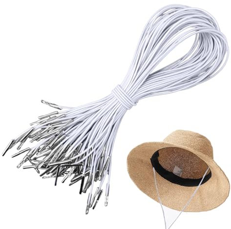 50 púas elásticas con cierre de púa de metal, cuerda de goma redonda, color blanco, para sombreros, vendas de ojos, máscaras, cuadernos, etiquetas, bolsas de regalo