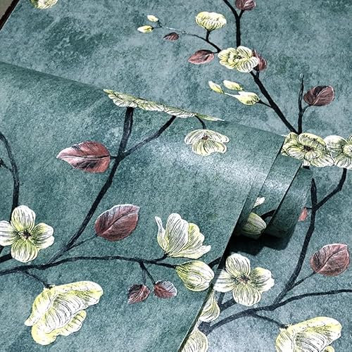 Nvzi Papier peint rétro en PVC vert foncé pour chambre à coucher - Autocollant mural autocollant - Décoration de la maison (45 cm x 10 m)