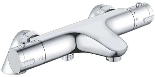 Bevankly - Rubinetto Miscelatore Termostatico per Vasca da Bagno e Doccia, con Valvola Anti-scottatura, con Valvola di Controllo Antiscottatura, in Ottone, 180 mm