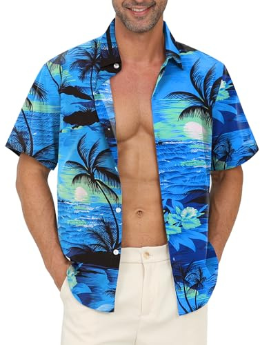 Gavliuu Classic Hawaiian Shirt for Men, Short Sleeve Aloha Shirt Lightweight Breathable Tropical Print Shirt for Summer, Beach, Casual Wear (Size S-4XL)