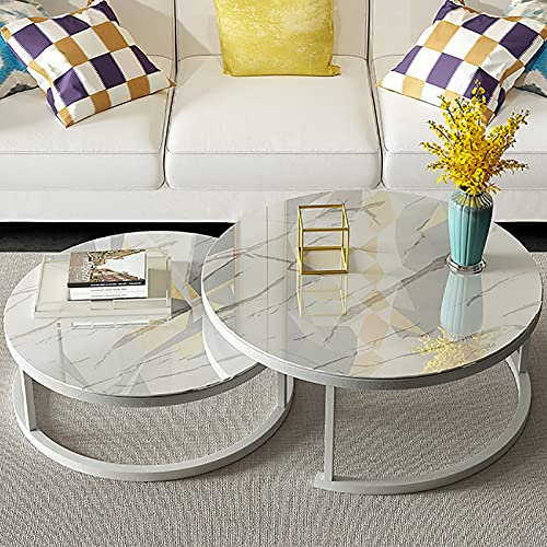 YHKJLYH 2er-Set moderner Satztische, Couchtisch, rund, Beistelltisch für Sofa, Wohnzimmer, Tischplatte aus gehärtetem Glas und schwarzer Metallrahmen, (70 cm groß und 50 cm klein)