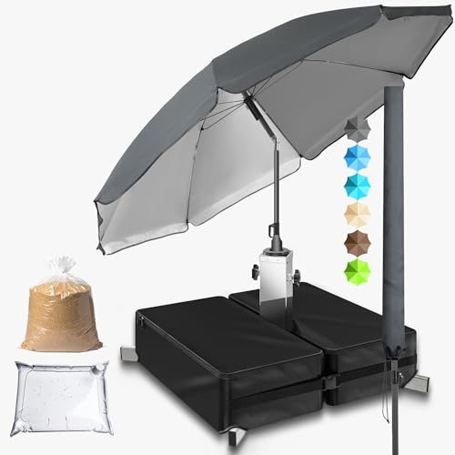 4smile Sonnenschirm mit Ständer im 3er-Set, Anthrazit - Ø 180cm Sonnenschirm Strand, inkl. Schirmhülle und befüllbarem Sonnenschirmständer - Strandschirm, Balkonschirm rund, höhenverstellbar knickbar