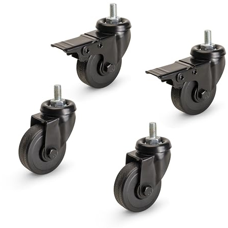 Emuca - Kit de 4 Ruedas Black con perno, diámetro 50mm, Plástico y Acero, Negro