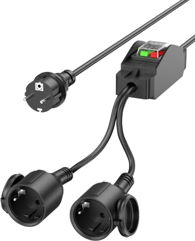 Schuko Mehrfachsteckdose mit Kabel, 2-Fach Steckdosenleiste mit Schutzkontakt Stecker, Verlängerungskabel für Garten, Haushalt und Werkstatt Verlängerungskabel außen