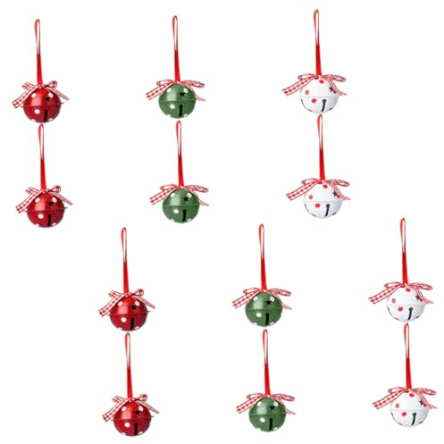 Supvox 12 StüCk Metall Weihnachtsglocken Mit Stern- Und Punktmuster Dekorative Weihnachtsbaum-AnhäNger Mit Schleife HäNgedeko FüR Festliche Weihnachtsbaumdeko Und DIY Bastelprojekte