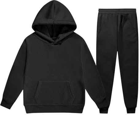 2026 Completo bambini neonati ragazzi ragazze a maniche lunghe, pullover caldo e solido, pantaloni, abbigliamento per bambini, tuta da ginnastica, abbigliamento per ragazze 86, Nero , 12-13 Anni