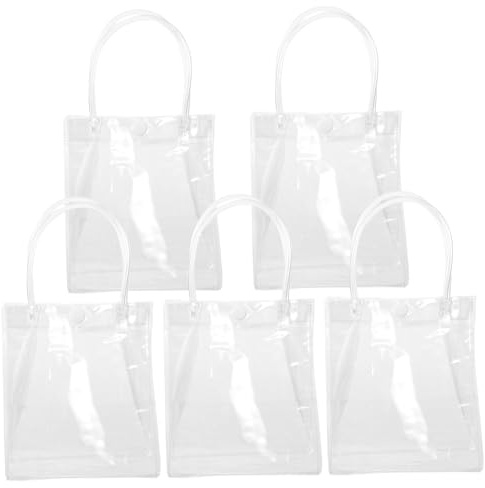 BAZEITFLOW 5 Stück Tragbare Transparente Weinflaschentaschen mit Pvc Material und Handgriff Elegante Geschenktüten für Sommerpartys und Geschenkverpackung
