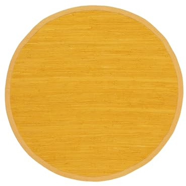 carpetfine Flickenteppich Kelim Chindi Uni rund Gelb Ø 60 cm handgewebt | Fleckerlteppich aus Baumwolle für Wohnzimmermit Fransen