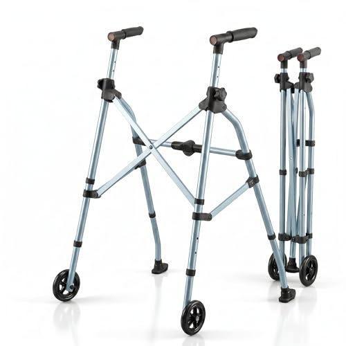 GOVITA Deambulatore per Anziani Pieghevole in Alluminio con 2 Ruote Fisse | Girello Regolabile in Altezza | Chiusura ad Ombrello Salvaspazio | Walker Leggero per Anziani e Disabili