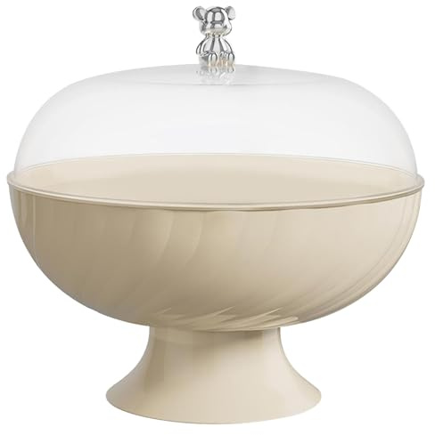 Fruit Bowl with Lid 9.7x9.5 Inch, Large Clear Fruit Basket with Draining Holes, Decorative Pedestal Bowl for Kitchen Counter Vegetable Breads Snacks Cream White