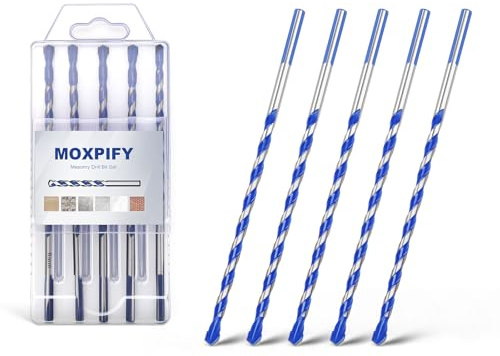 MOXPIFY 5pcs Impact 6mm Masonry Drill Bit 150mm Extra Long | Tungsten Carbide Tip Concrete Drill Bits for Brick Wall Tile Porcelain (6mm x 150mm x 5, Tri. Shank)