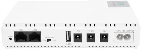 ASHATA Mini UPS con PowerBank 8800mAh, Protege WiFi, Módem/Router, VOIP, Cámaras, con Puerto USB PoE, 5VDC/9VDC/12VDC, Potencia 18W, Diseño Compacto, Negro (Enchufe de la UE)