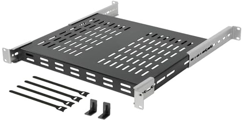 Tecmojo 1HE Fachboden, 19 Zoll 350 mm Tief, Variabele Tiefe von 350 mm bis 600 mm, verstellbare,Server-Rack-Einbauablage mit Lüftungsöffnungen, Traglast 110 kg,Schwarz