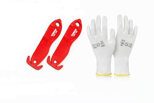 Safety Box Cutter Knife with Protective Gloves – Pack of 2 Retractable Carton Openers & 1 Pair Cut Resistant Work Gloves, Safe Packaging Cutter for Warehouse, Office, Home & Crafts