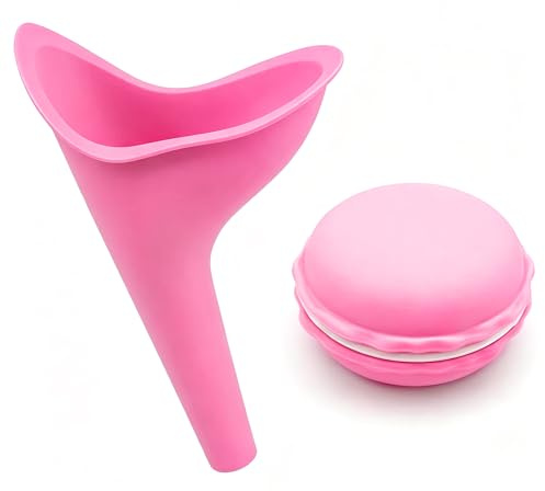 Tragbares Urinal für Frauen – Wiederverwendbarer Pinkeltrichter aus Silikon (Rosa) – Inkl. wasserdichter Tasche – Stehhilfe für Camping, Reisen, Krankenhaus – Für Frauen, Non-Binary & Trans Männer