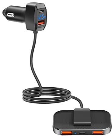 Cargador de USB súper rápido de 5 Puertos, 31W, Carga rápida, Cargador de Encendedor de Cigarrillos PD 30W y QC3.0 con Cable Adaptador de Encendedor de Cigarrillos