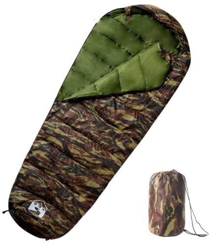Ziaphsol mumie-sovsäck för vuxna kamouflage 215 x 85 cm 950 g 3 årstider, med huva, dubbelsidig dragkedja för camping vandring vandring vandring utomhus
