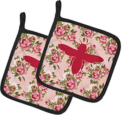 Caroline's Treasures Coppia di presine Bee Shabby Chic Rose Rosa BB1057-RS-PK-PTHD, Tessuto, Multicolore