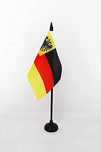 AZ FLAG - Drapeau De Table Allemagne 1848-1852 - 15x10 cm - Mini Drapeau Du Pavillon De Guerre De La Reichsflotte De Bureau 100% Polyester Avec Hampe De 25cm Et Socle En Plastique Noir