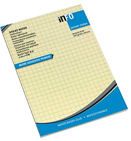 inFO Notes, extrastrake Haftkraft, Gelbe Haftnotizen kariert 100 x 150mm, FSC-Siegel, 100 Blatt pro Block, 12 Blöcke pro Pack