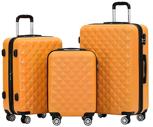 BEIBYE Trolley Koffer Reisekoffer Reisekofferset Gepäckset Kofferset 4 Zwillingsrollen Hartschale (Orangen)