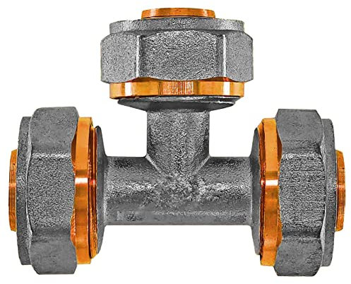 MegaHaustechnik T-Stück Schraubfiitting für Mehrschichtverbundrohr 32x3 mm (AußenØ x Wandstärke) aus Messing Verschraubung Verbinder Kupplung 90 Grad Abzweig Trinkwasser geeignet