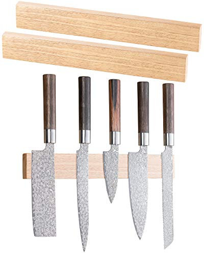 Rosenstein & Söhne Wandmagnete für Messer: 2er-Set durchgehende Magnet-Messerleisten, echtes Hevea-Holz, 36 cm (Magnet-Messer-Leisten, Küchenmesser Magnetleisten, Flaschenöffner)