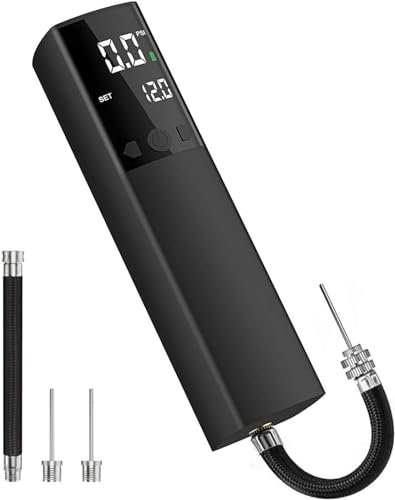 Elektrische Ballpumpe, Intelligente Luftpumpe, Tragbare Schnelle Ballaufblasung mit Genauem Manometer und Digitalem LCD Display für Fußball, Basketball, Volleyball, Rugby (2 Nadel und 1 Düse)