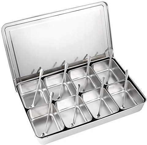 Caja De Condimentos Acero Inoxidable, Contenedor 8 Compartimentos Con Diseño Interno Separable Para Condimentos Y Alimentos Secos Con Material Resistente Ácidos Y Alcalis Para Uso