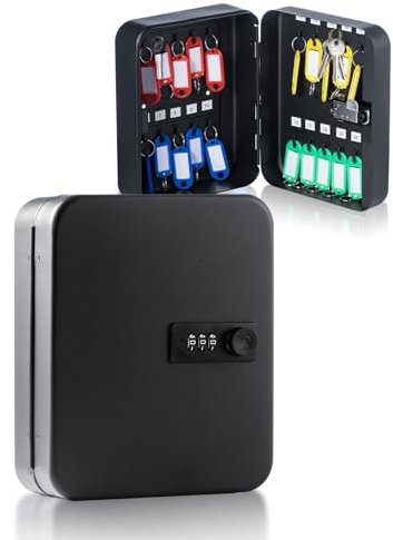 Shoze Key Cabinet wall mounted 20 cabinet safe storage of keys Wall Mounted Combination Lock Solid Steel Security Storage Box for Home Office (20 Key Black)