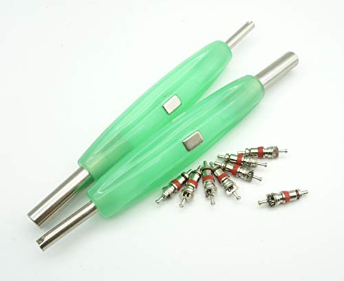 2x Ventil-Ausdreher Eindreher Grün Magnet VG5 + 8x Ventileinsätze Ventilschlüssel Werkzeug Reparatur Schraubendreher