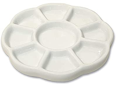 Tavolozza di pittura ad acquerello in ceramica a 9 pozzi, tavolozza per miscelare fiori, acquerelli, piatti, guazzo, accessori per arti e mestieri, organizer per mescolare i colori (12,7 cm)