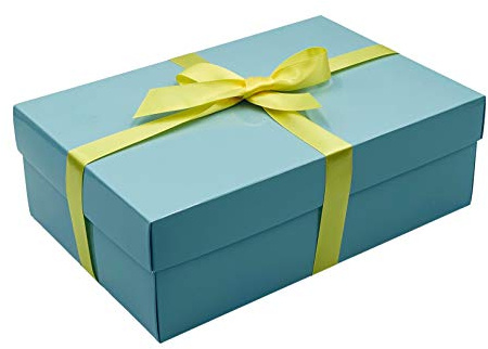 Blaue Geschenkbox mit Deckel, wählen Sie Ihre Bandfarbe, große Erinnerungs- oder Geschenkboxen, flach verpackte Geschenkboxen für Geschenke, Geburtstags- oder Babygeschenke, Größe 30 x 20 x 10 cm