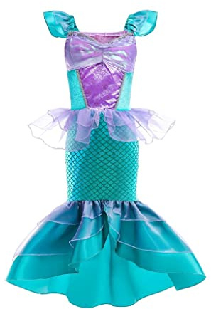 Lito Angels Deguisement Robe Petite Sirène Princesse Ariel Enfant Fille, Anniversaire Fete Carnaval Costume, Taille 3-4 ans, Vert